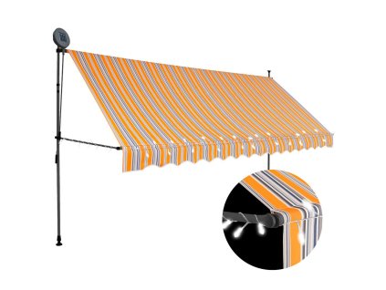 vidaXL Ručne zaťahovacia markíza s LED 350 cm, žlto modrá