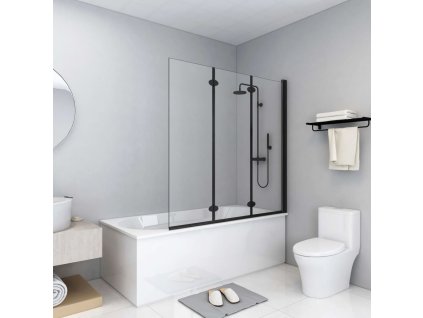 vidaXL Skladací sprchový kút 3 panely 130x138 cm ESG čierny