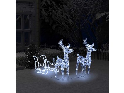 vidaXL Vianočná dekorácia so sobmi a saňami 160 LED, 130 cm, akryl
