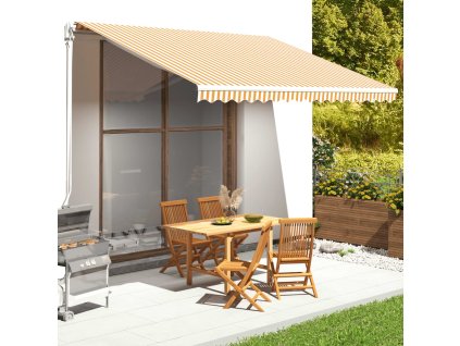 vidaXL Náhradná látka na markízu žlto-biela 4x3,5 m