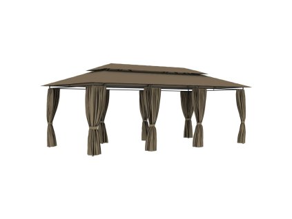 vidaXL Altánok so závesmi 600x298x270 cm, sivohnedý 180 g/m²