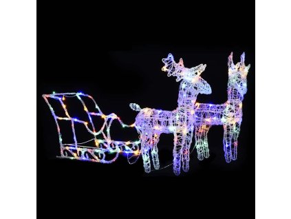 vidaXL Vianočná dekorácia so sobmi a saňami 160 LED 130 cm akryl