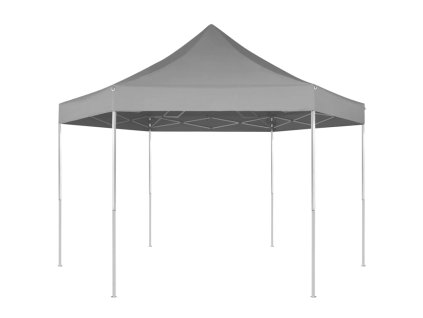 vidaXL Šesťhranný rozkladací záhradný stan, sivý 3,6x3,1 m