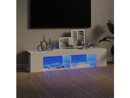 vidaXL TV skrinka s LED svetlami lesklá biela 135x39x30 cm
