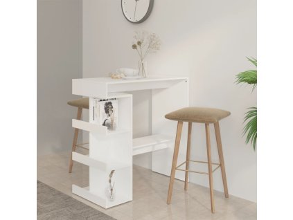 vidaXL Barový stôl+regál, biely 100x50x101,5 cm, kompozitné drevo