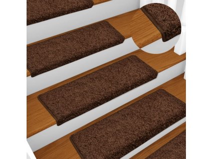 vidaXL Kobercové nášľapy na schody 15 ks, 65x21x4 cm, hnedé