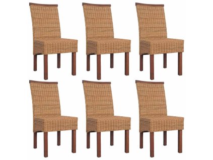 vidaXL Jedálenské stoličky 6 ks, hnedé, prírodný ratan