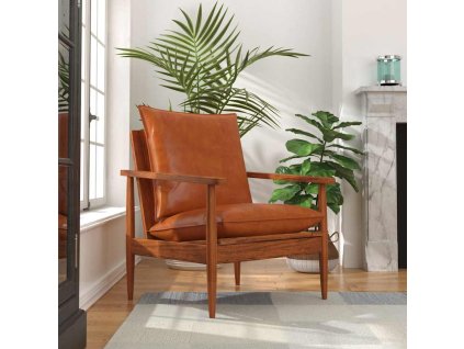 vidaXL Kreslo, hnedé, pravá koža s akáciovým drevom