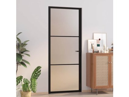 vidaXL Vnútorné dvere 83x201,5 cm čierne matné sklo a hliník