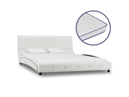 vidaXL Posteľ s matracom z pamäťovej peny biela 140x200 cm umelá koža