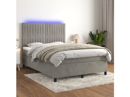 vidaXL Posteľ boxsping s matracom a LED bledosivá 140x200 cm zamat