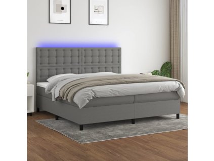 vidaXL Posteľ boxsping s matracom a LED tmavosivá 200x200 cm látka