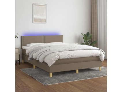 vidaXL Posteľ boxsping s matracom a LED sivohnedá 140x190 cm látka