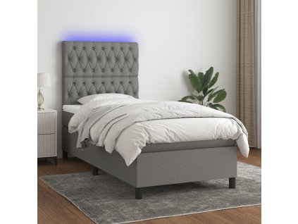 vidaXL Posteľ boxsping s matracom a LED tmavosivá 90x190 cm látka