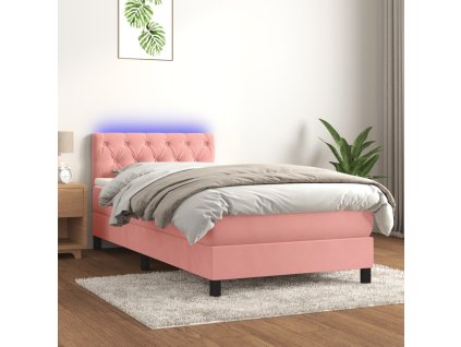vidaXL Posteľný rám boxsping s matracom a LED ružový 80x200 cm zamat