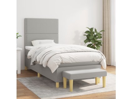 vidaXL Posteľný rám boxsping s matracom bledosivý 90x200 cm látka