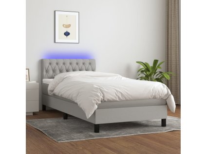 vidaXL Posteľ boxsping s matracom a LED bledosivá 100x200 cm látka