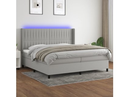 vidaXL Posteľ boxsping s matracom a LED bledosivá 200x200 cm látka