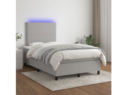 vidaXL Posteľ boxsping s matracom a LED bledosivá 120x200 cm látka