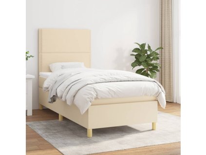 vidaXL Posteľný rám boxspring s matracom krémový 90x190 cm látka