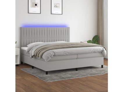 vidaXL Posteľ boxsping s matracom a LED bledosivá 200x200 cm látka