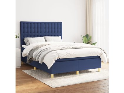 vidaXL Posteľný rám boxspring s matracom modrý 140x200 cm látka