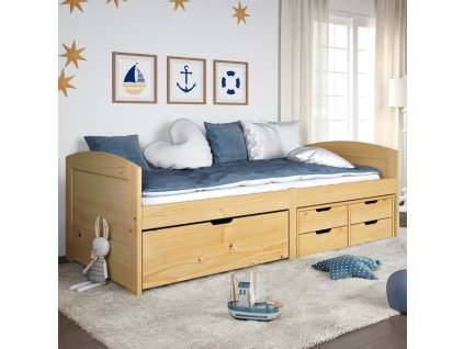 vidaXL Denná posteľ s 5 zásuvkami IRUN 90x200cm masívna borovica