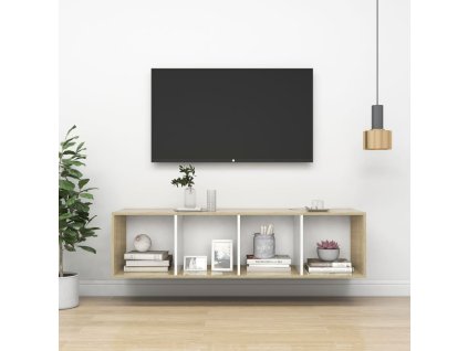 vidaXL Nástenná TV skrinka biela+sonoma 37x37x142,5cm kompozitné drevo