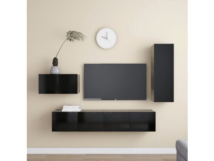 vidaXL 4-dielna súprava TV skriniek čierna kompozitné drevo
