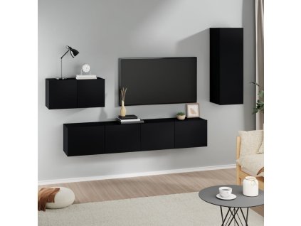 vidaXL 4-dielna súprava TV skriniek čierna spracované drevo