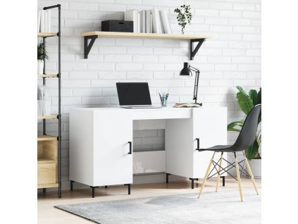 vidaXL Stôl lesklý biely 140x50x75 cm spracované drevo