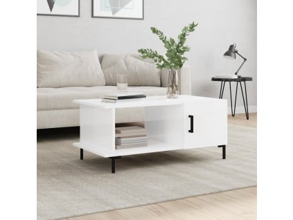 vidaXL Konferenčný stolík lesklý biely 90x50x40 cm spracované drevo