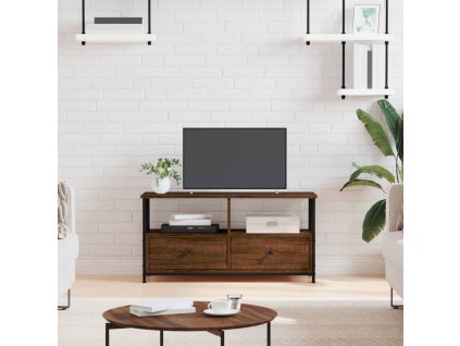 vidaXL TV skrinka hnedý dub 90x33x45 cm kompozitné drevo a železo