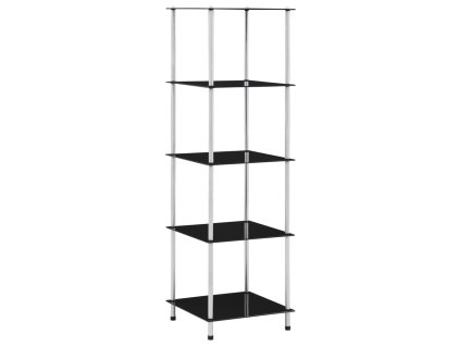 vidaXL Regál s 5 policami, čierny 40x40x130 cm, tvrdené sklo