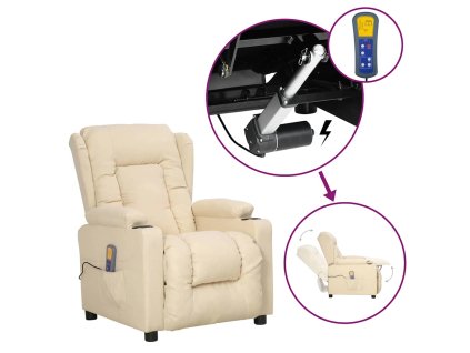 vidaXL Zdvíhacie masážne kreslo krémové látka