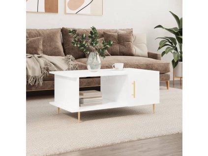 vidaXL Konferenčný stolík lesklý biely 90x50x40 cm spracované drevo