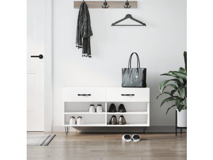 vidaXL Lavička na topánky, lesklá biela 102x35x55 cm, kompozitné drevo