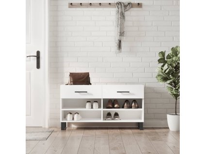 vidaXL Lavička na topánky, lesklá biela 102x35x55 cm, kompozitné drevo