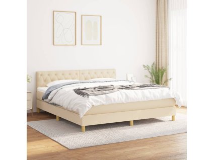 vidaXL Posteľný rám boxspring s matracom krémový 160x200 cm látka