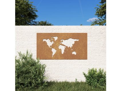 vidaXL Záhradná dekorácia 105x55 cm, cortenová oceľ, mapa sveta