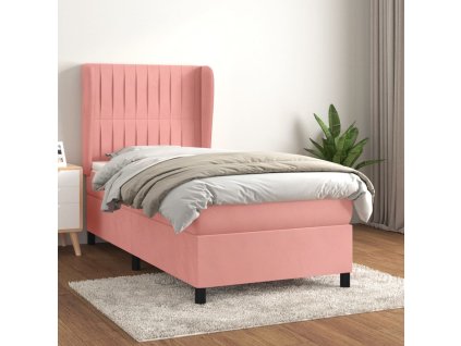 vidaXL Posteľný rám boxsping s matracom ružový 90x200 cm zamat