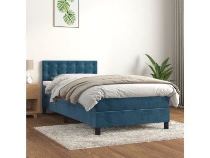 vidaXL Posteľný rám boxsping s matracom tmavomodrý 90x200 cm zamat