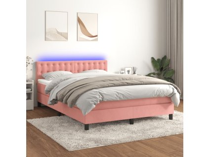 vidaXL Posteľný rám boxsping s matracom a LED ružový 140x190 cm zamat
