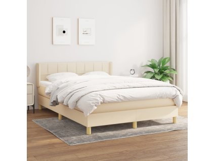 vidaXL Posteľný rám boxspring s matracom krémový 140x200 cm látka