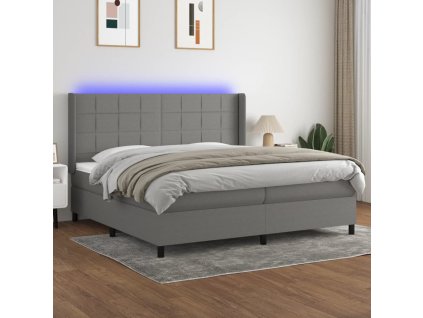 vidaXL Posteľ boxsping s matracom a LED tmavosivá 200x200 cm látka