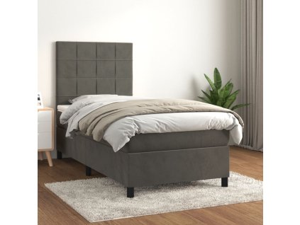 vidaXL Posteľný rám boxspring s matracom tmavosivý 90x200 cm zamat