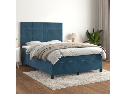 vidaXL Posteľný rám boxsping s matracom tmavomodrý 140x190 cm zamat