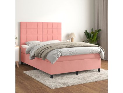 vidaXL Posteľný rám boxsping s matracom ružový 140x200 cm zamat