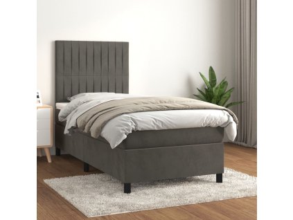 vidaXL Posteľný rám boxspring s matracom tmavosivý 90x190 cm zamat