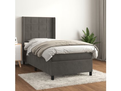 vidaXL Posteľný rám boxspring s matracom tmavosivý 90x190 cm zamat
